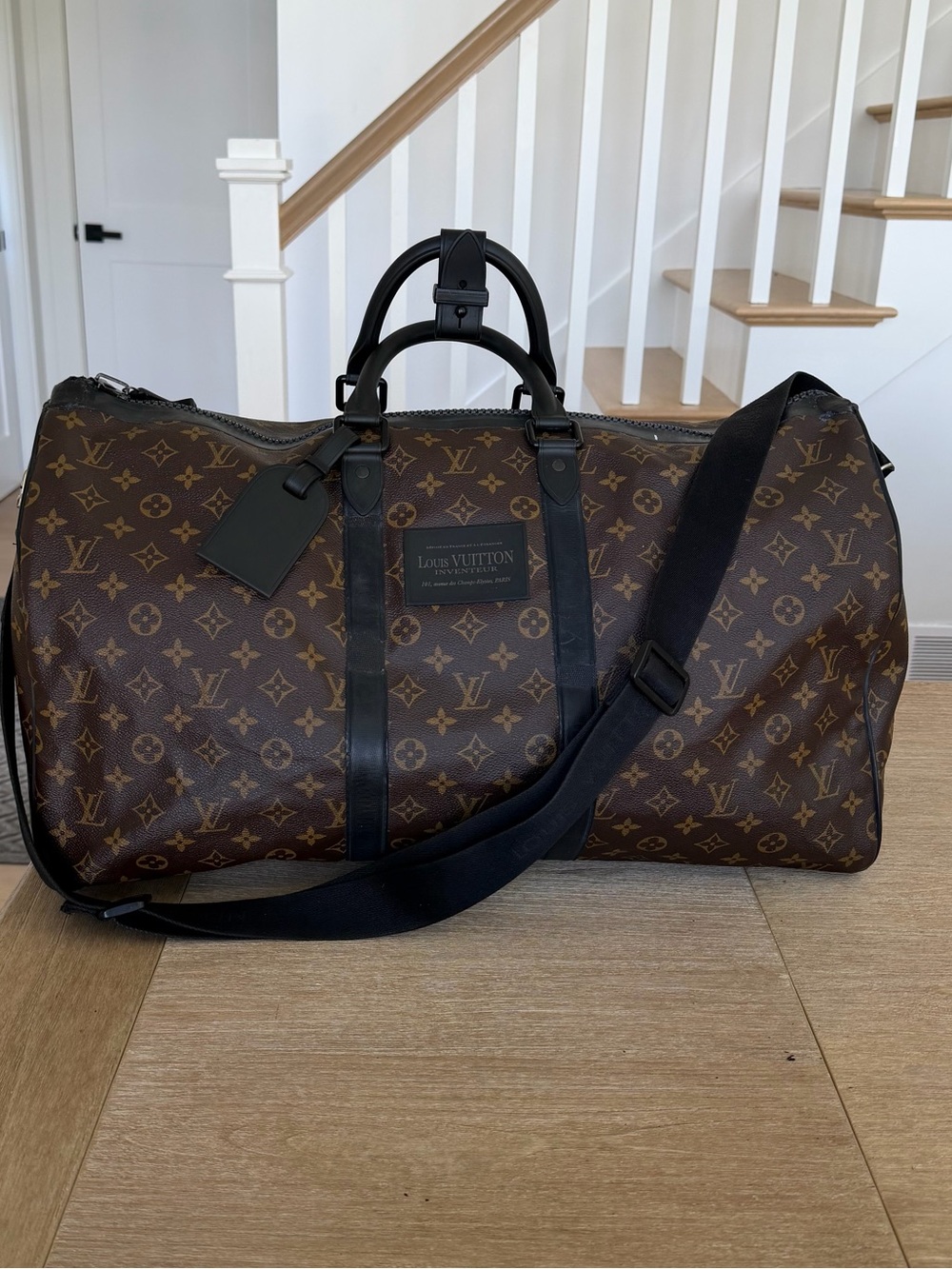Louis Vuitton Brown Monogram Waterproof Keepall Bandouliere w/ black trim duffel